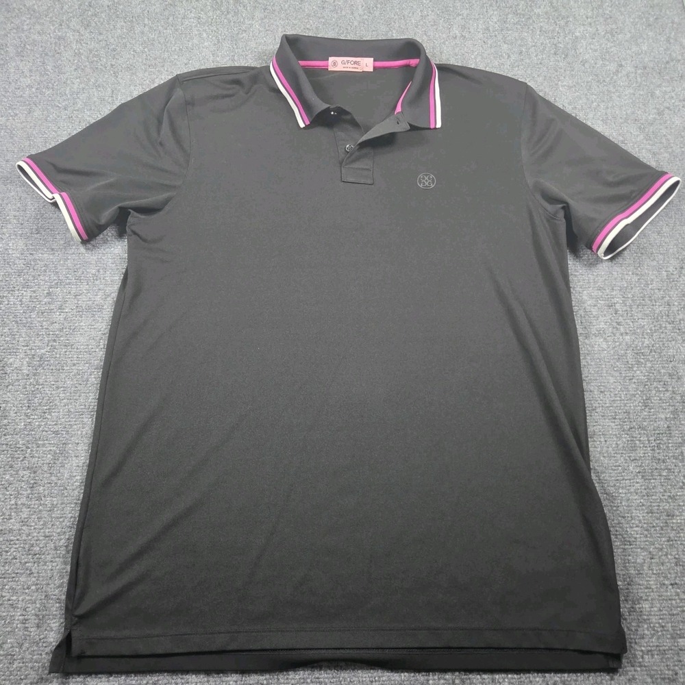 G/Fore Polo Shirt Mens Large Black Tipped Collar Performance Golf Oakland Hills